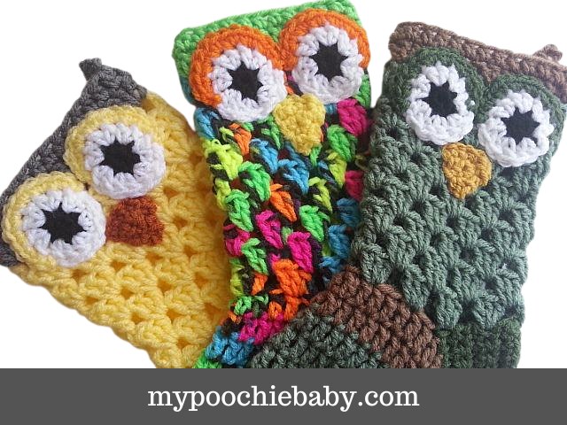 Crochet Owl Holiday Stocking — finished piece, photo from the original Poochie Baby blog post
