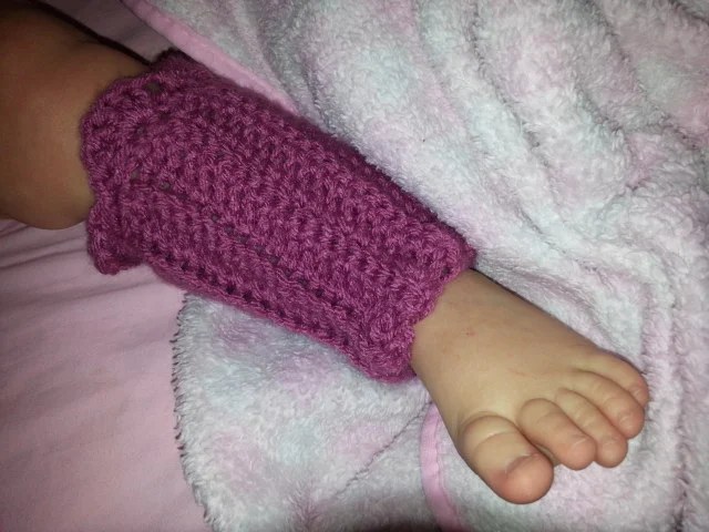 Toddler Crochet Leg Warmers — finished piece, photo from the original Poochie Baby blog post
